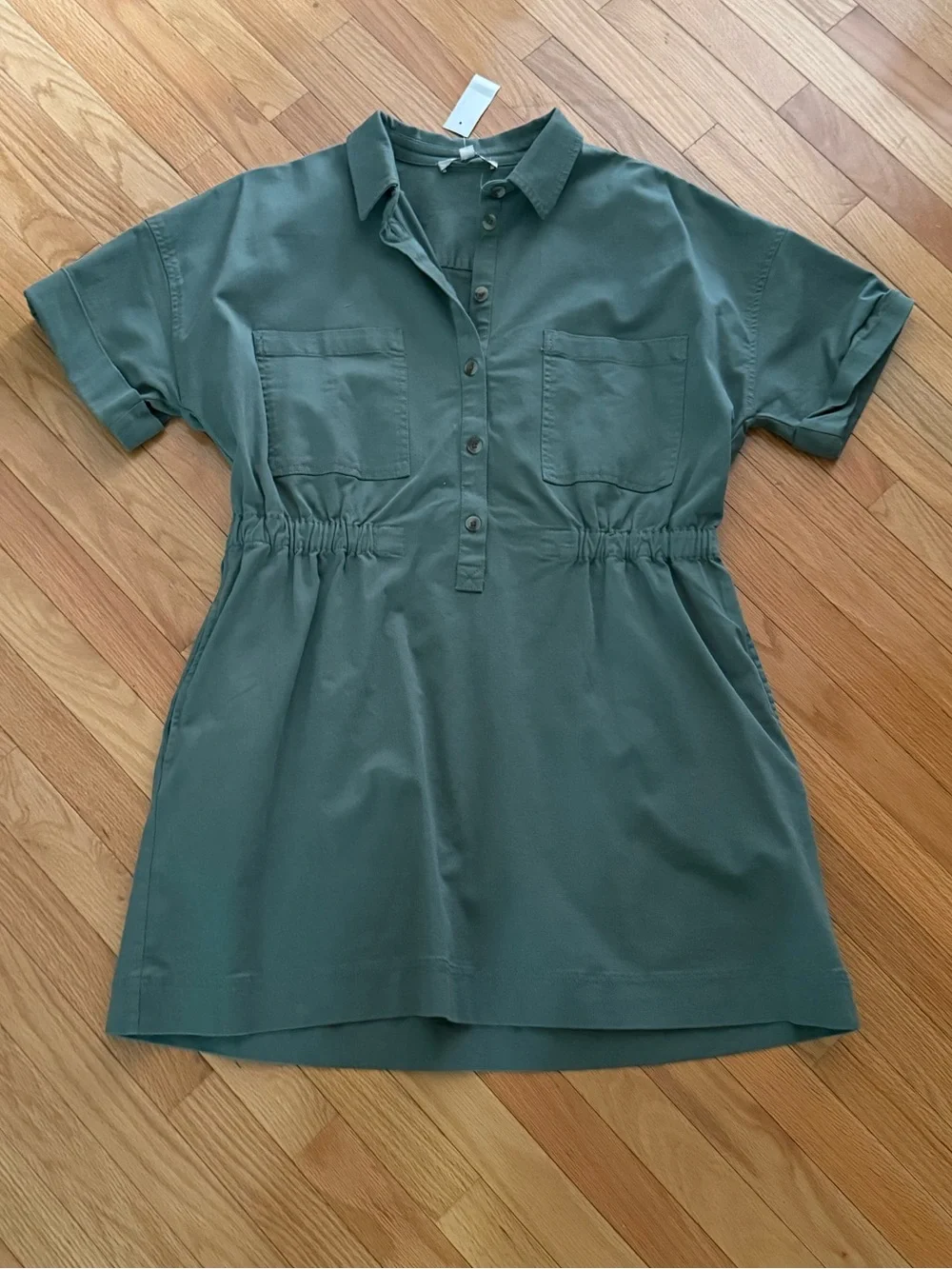 LOFT NWT❗️Collar Sage Green Button-Front Shirt Dress - Picture 8 of 8